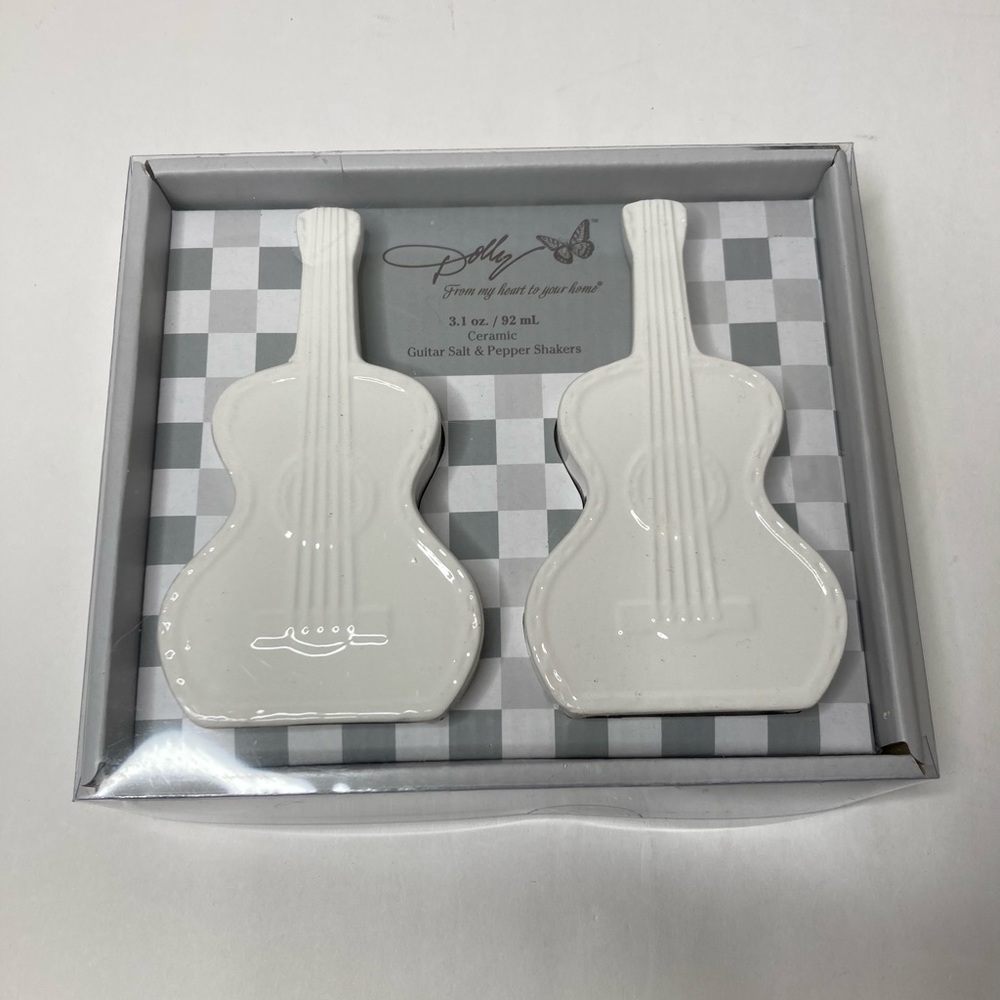 Dolly Parton ceramic guitar salt and pepper shaker New in box